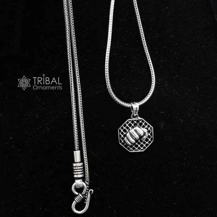 TRIBAL ORNAMENTS Necklaces Amazing 925 sterling silver handmade wrist punch design pendant high quality silver small pendant for zym or gym boy girls nsp670 TRIBAL ORNAMENTS Necklaces Amazing 925 sterling silver handmade wrist punch design pendant high quality silver small pendant for zym or gym boy girls nsp670