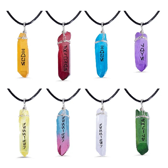 Belbren Necklaces Custom Name Kyber Crystal Necklace Jedi Lightsaber Design with Aurebesh Text