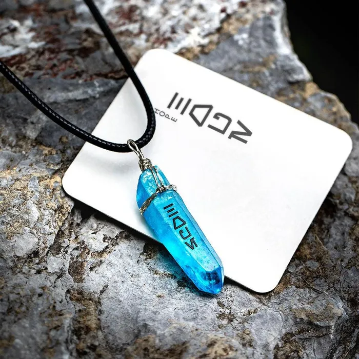 Belbren Necklaces Custom Name Kyber Crystal Necklace Jedi Lightsaber Design with Aurebesh Text