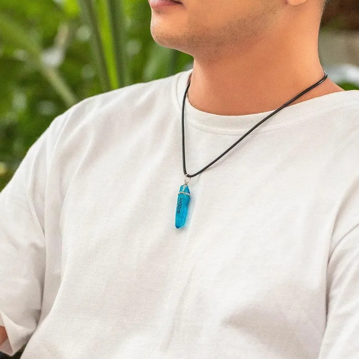 Belbren Necklaces Custom Name Kyber Crystal Necklace Jedi Lightsaber Design with Aurebesh Text