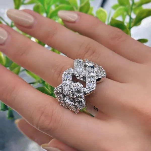 Diamond Source NYC Rings Natural Round Brilliant Diamond Pave Link Ring Set in 14K White Gold 218ct tw