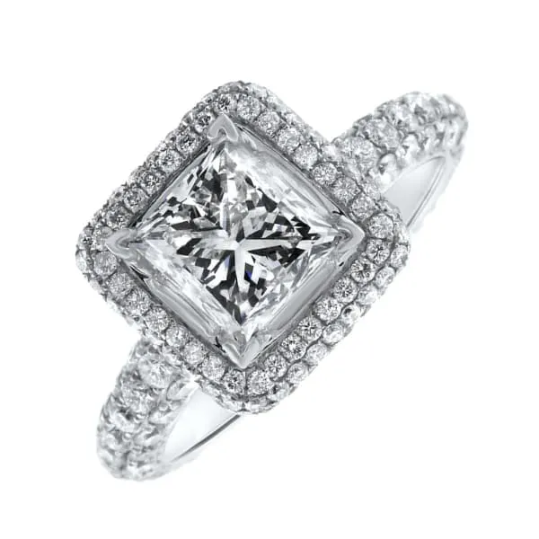 Rings Halo Diamond Engagement Ring Set in 18K White Gold 315ct tw Princess Cut Round Brilliant Clarity Enhanced Diamonds Diamond Source NYC