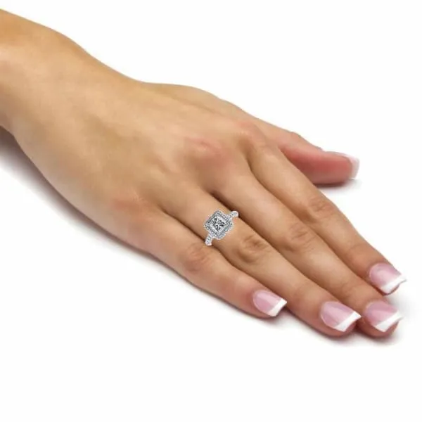 Rings Halo Diamond Engagement Ring Set in 18K White Gold 315ct tw Princess Cut Round Brilliant Clarity Enhanced Diamonds Diamond Source NYC