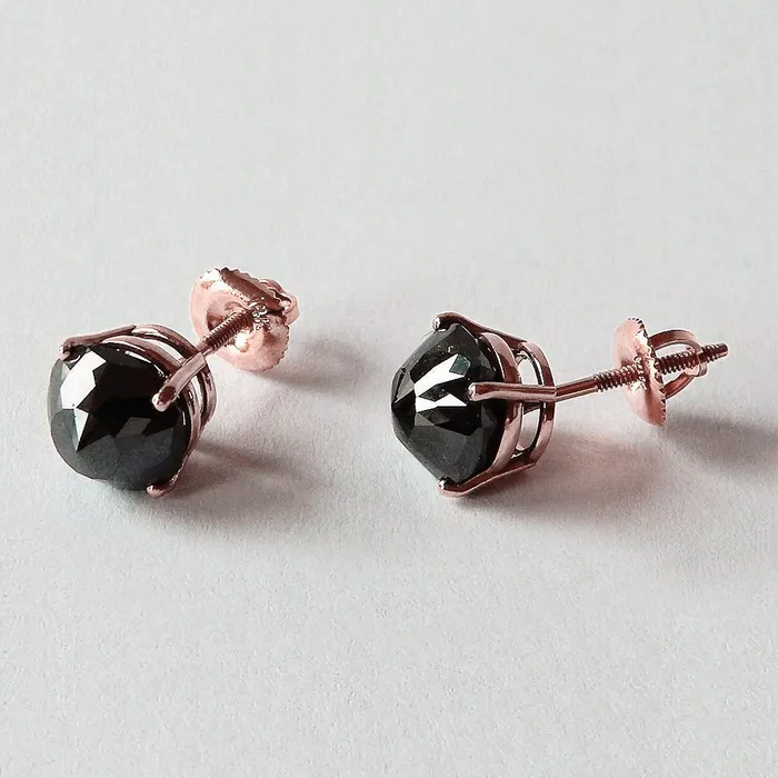 6 Carats Stud Earrings Cushion Natural Earth Mined Diamond Black Eyeclean Rose Gold GB Earrings 6 Carats Stud Earrings Cushion Natural Earth Mined Diamond Black Eyeclean Rose Gold GB Earrings