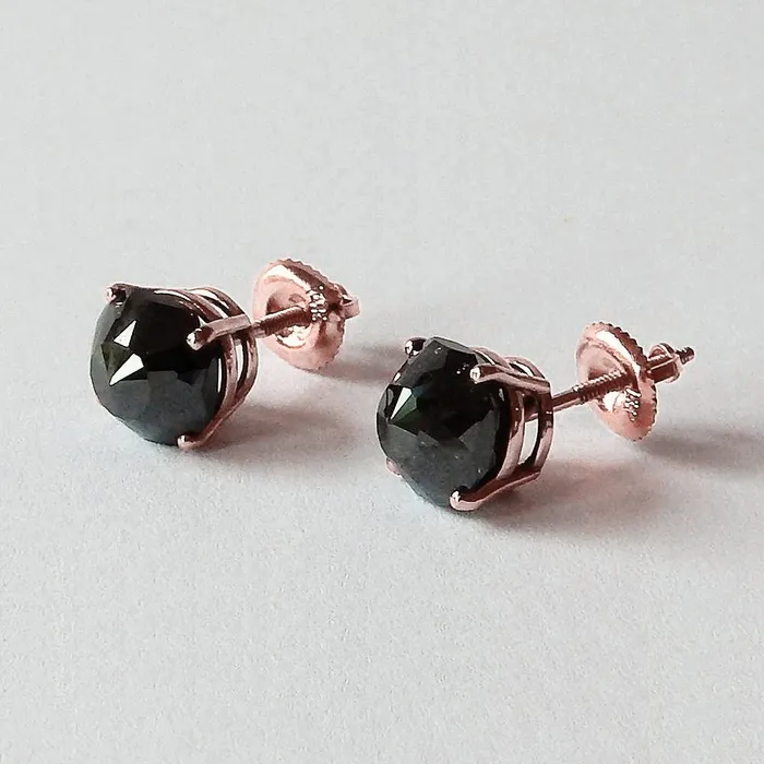 6 Carats Stud Earrings Cushion Natural Earth Mined Diamond Black Eyeclean Rose Gold GB Earrings 6 Carats Stud Earrings Cushion Natural Earth Mined Diamond Black Eyeclean Rose Gold GB Earrings