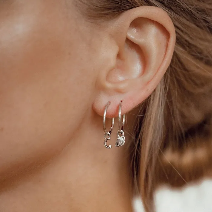 Earrings Hey Happiness Moon and Planet Charm Hoop Earrings Sterling Silver Earrings Hey Happiness Moon and Planet Charm Hoop Earrings Sterling Silver