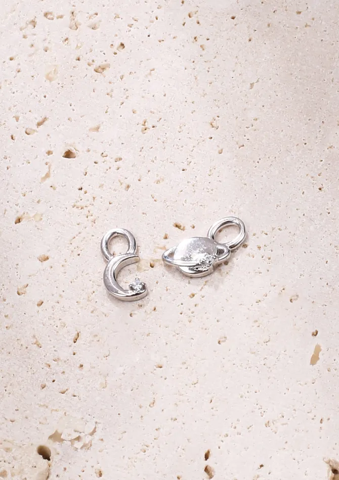 Earrings Hey Happiness Moon and Planet Charm Hoop Earrings Sterling Silver Earrings Hey Happiness Moon and Planet Charm Hoop Earrings Sterling Silver