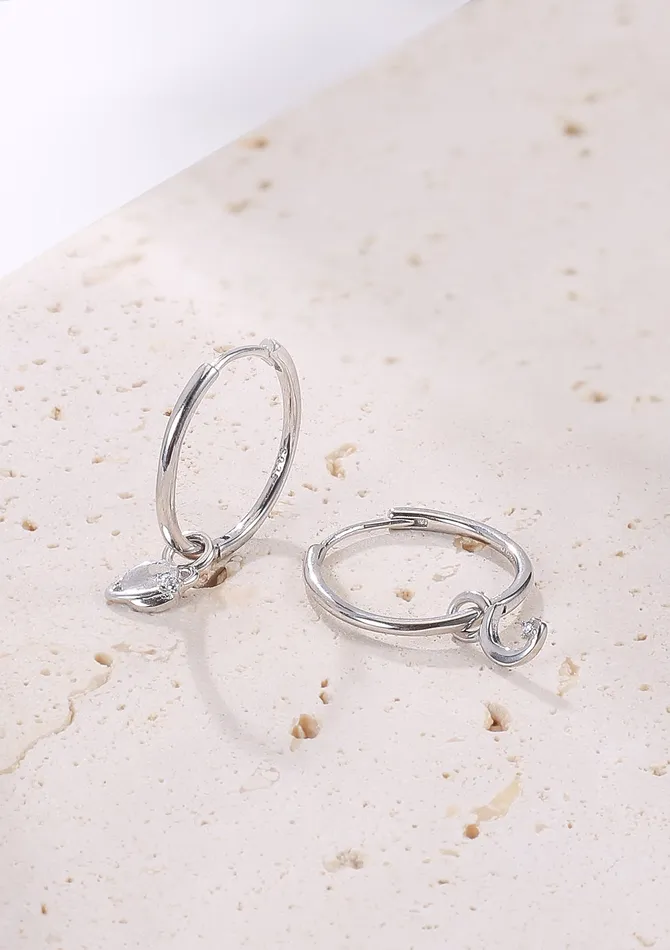 Earrings Hey Happiness Moon and Planet Charm Hoop Earrings Sterling Silver Earrings Hey Happiness Moon and Planet Charm Hoop Earrings Sterling Silver