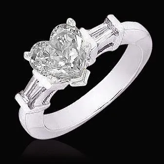 GB Rings 151 Carat Heart Real Natural Earth Mined Diamond Engagement Ring 3 Stone Gold Baguettes GB Rings 151 Carat Heart Real Natural Earth Mined Diamond Engagement Ring 3 Stone Gold Baguettes
