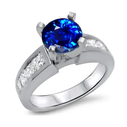 GB Rings Round Princess Cut Ceylon Sapphire Natural Earth Mined Diamond Ring 320 Carat WG 14K GB Rings Round Princess Cut Ceylon Sapphire Natural Earth Mined Diamond Ring 320 Carat WG 14K