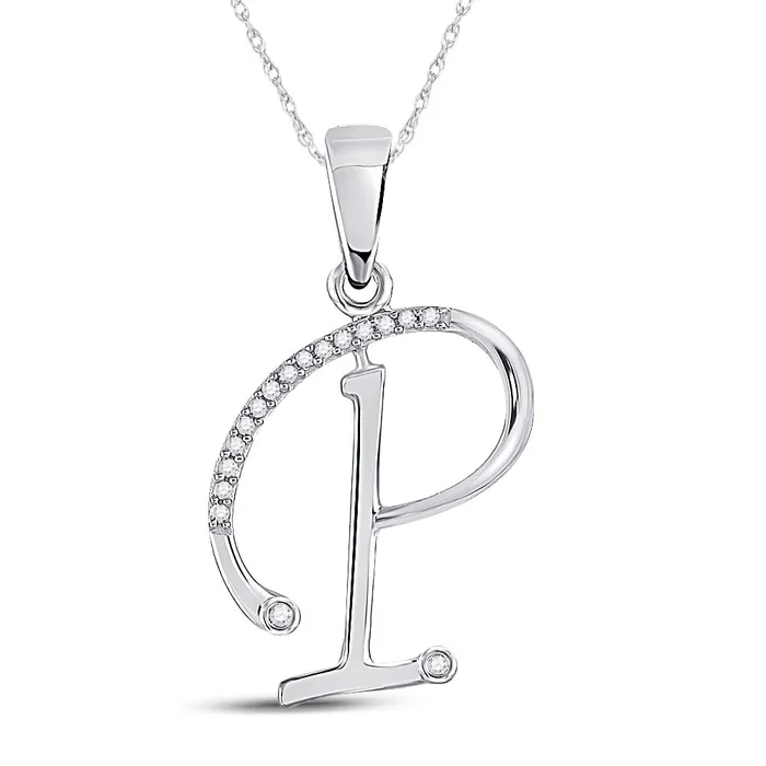 GND GND 10Kt White Gold Womens Round Diamond Initial P Letter Pendant 112 Cttw Necklaces GND GND 10Kt White Gold Womens Round Diamond Initial P Letter Pendant 112 Cttw Necklaces
