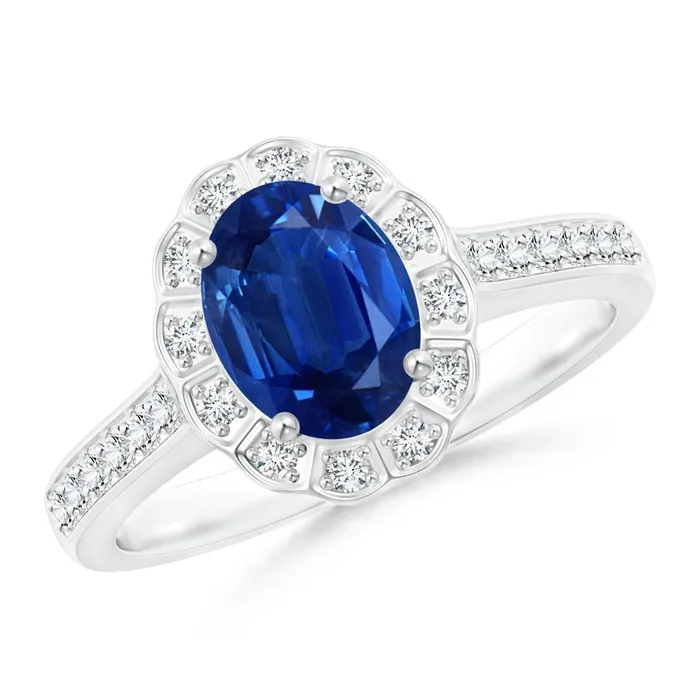 Rings Oval And Round Cut 420 Ct Sapphire And Natural Earth Mined Diamonds Ring White Gold 14K GB Rings Oval And Round Cut 420 Ct Sapphire And Natural Earth Mined Diamonds Ring White Gold 14K GB