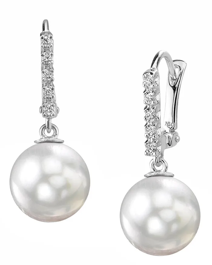 Earrings SPT White South Sea Pearl Diamond Pas de Cinq Earrings