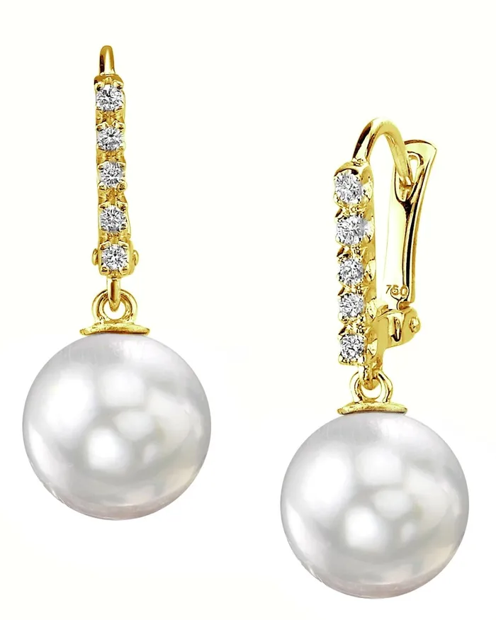 Earrings SPT White South Sea Pearl Diamond Pas de Cinq Earrings