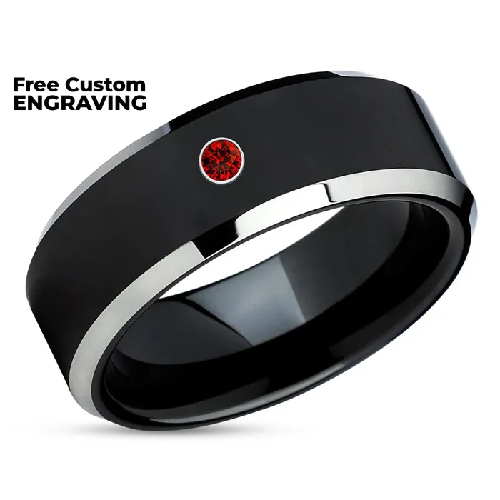 Black Tungsten Wedding Ring Ruby Wedding Band Black Wedding Ring Tungsten Band Clean Casting Jewelry Rings