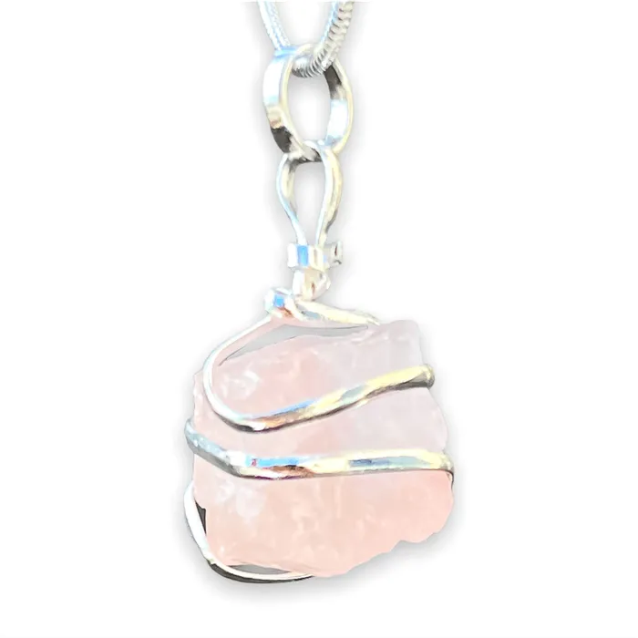 Magic Crystals Necklaces Rose Quartz Cube Spiral Wrapped Pendant Necklace