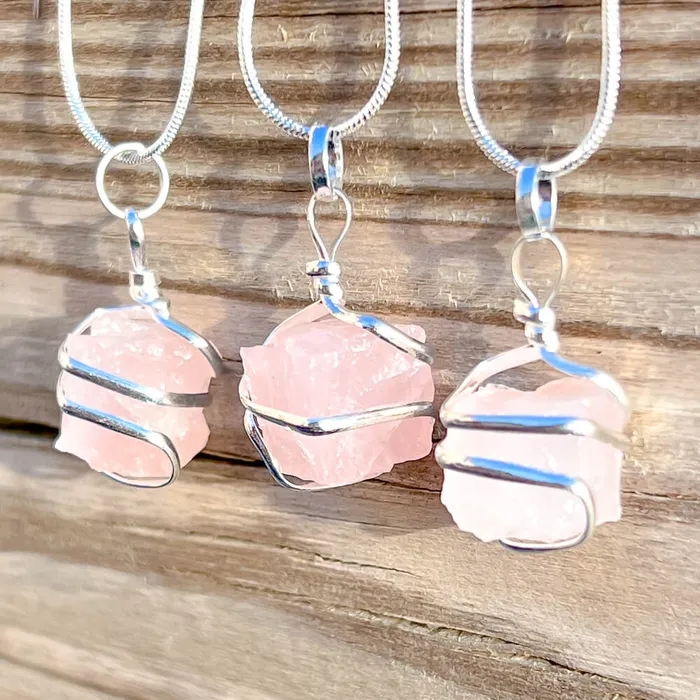 Magic Crystals Necklaces Rose Quartz Cube Spiral Wrapped Pendant Necklace