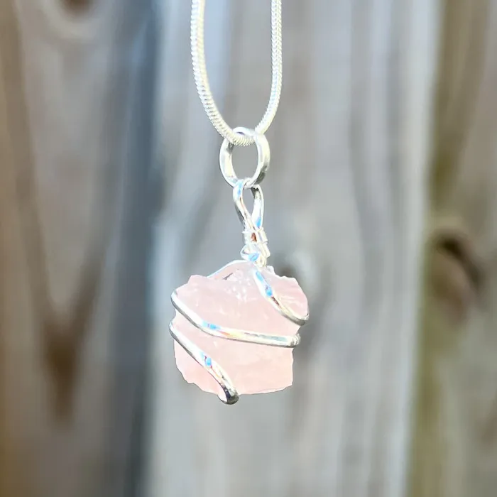 Magic Crystals Necklaces Rose Quartz Cube Spiral Wrapped Pendant Necklace