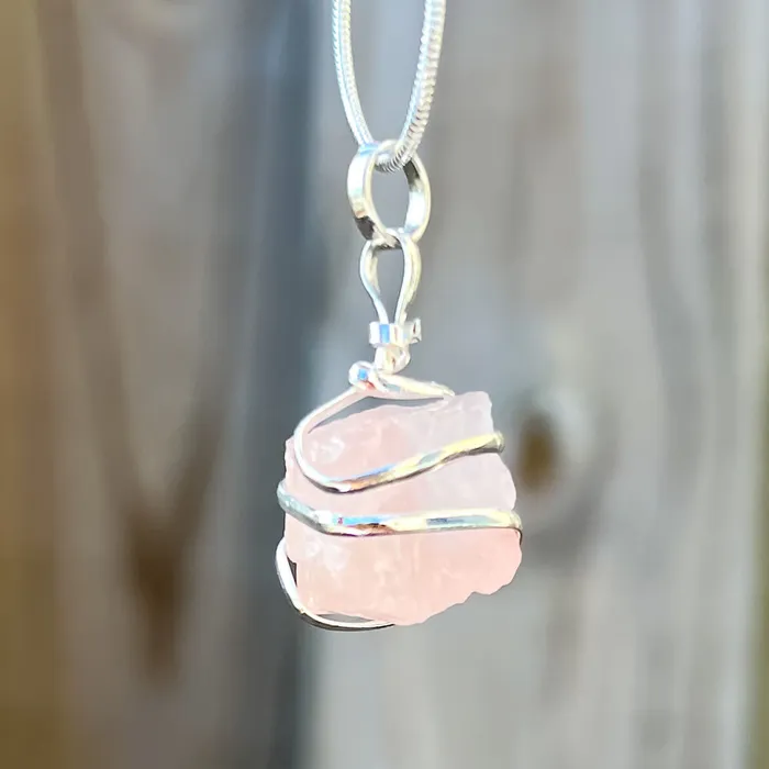 Magic Crystals Necklaces Rose Quartz Cube Spiral Wrapped Pendant Necklace