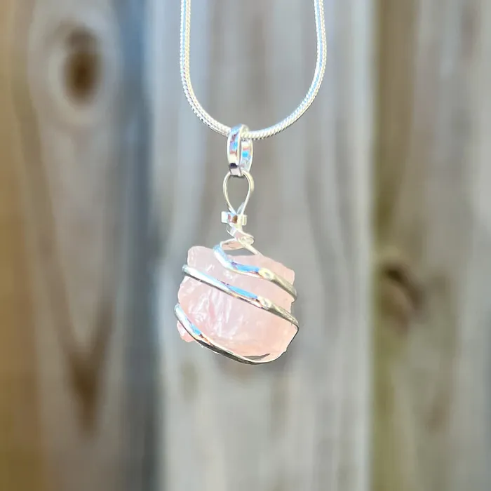 Magic Crystals Necklaces Rose Quartz Cube Spiral Wrapped Pendant Necklace