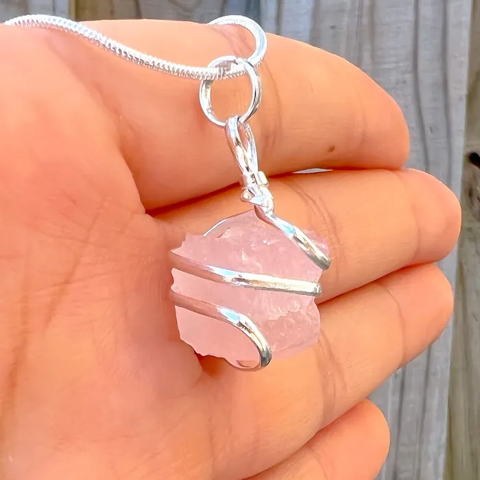 Magic Crystals Necklaces Rose Quartz Cube Spiral Wrapped Pendant Necklace