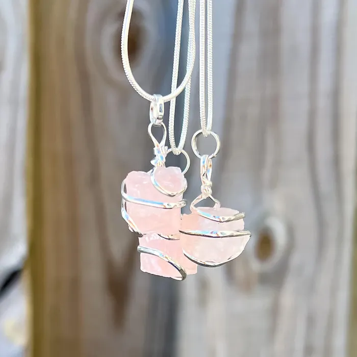 Magic Crystals Necklaces Rose Quartz Cube Spiral Wrapped Pendant Necklace