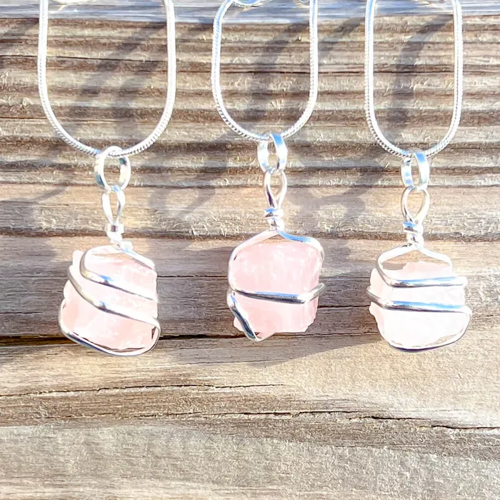 Magic Crystals Necklaces Rose Quartz Cube Spiral Wrapped Pendant Necklace