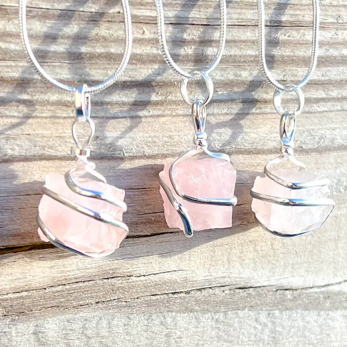 Magic Crystals Necklaces Rose Quartz Cube Spiral Wrapped Pendant Necklace