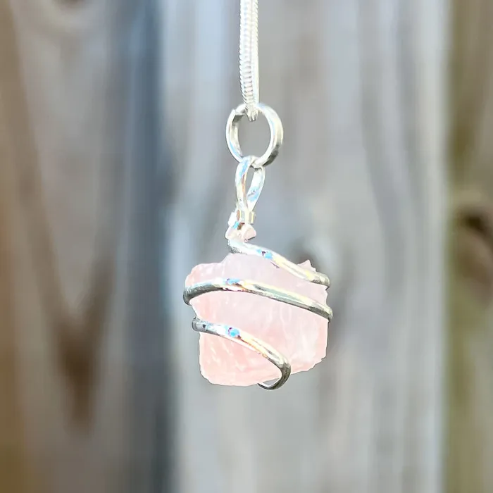 Magic Crystals Necklaces Rose Quartz Cube Spiral Wrapped Pendant Necklace