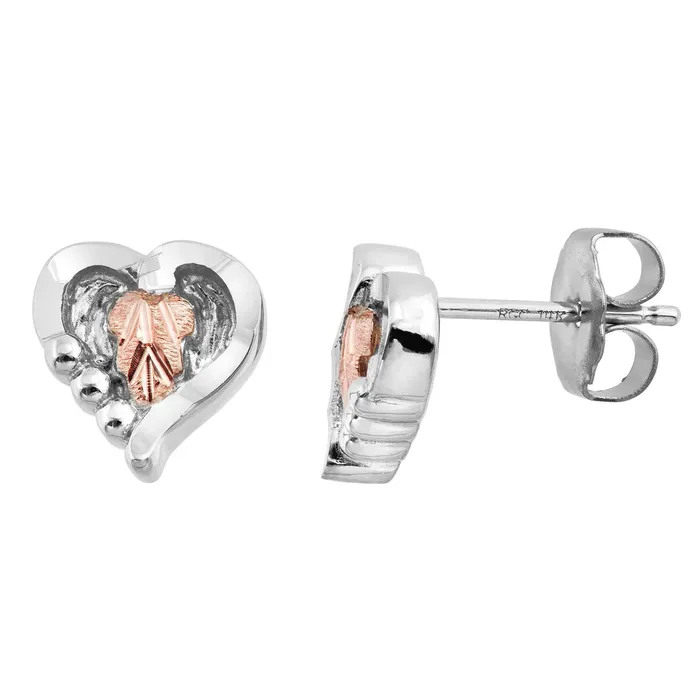 TR Jewelry Concepts Earrings Black Hills Gold Silver Heart Stud Earrings