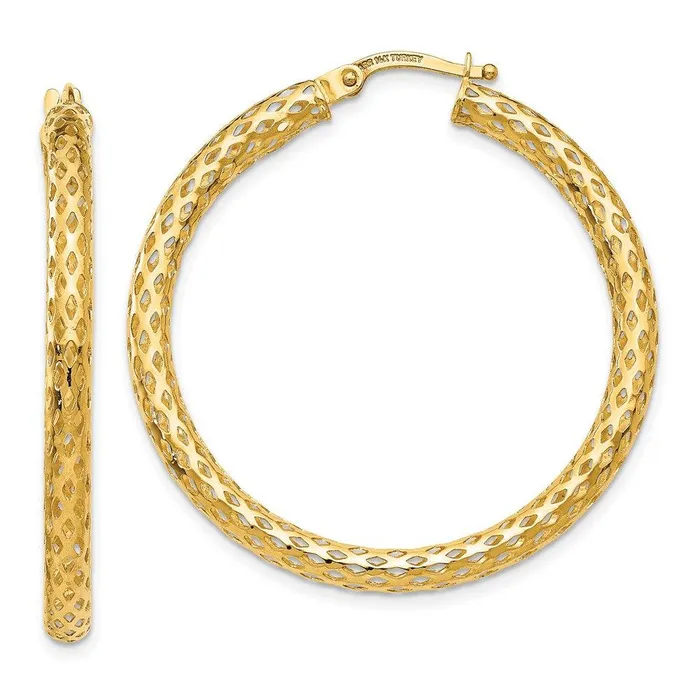 14K 3mm Mesh Round Hoop Earrings Jewelry Earrings