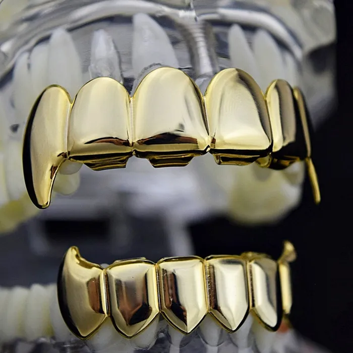 14k Gold Plated Full Vampire Fangs Grillz Set Bling Cartel Admin PreStyled Sets