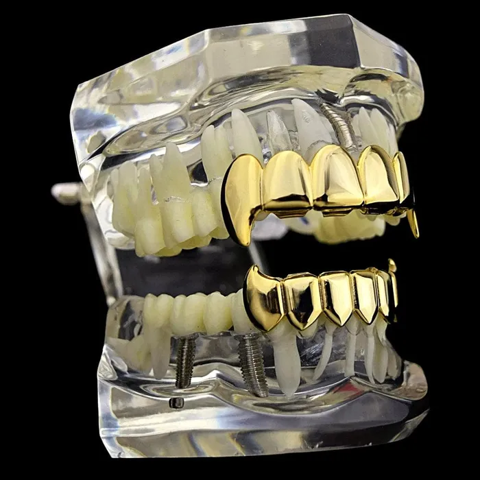 14k Gold Plated Full Vampire Fangs Grillz Set Bling Cartel Admin PreStyled Sets