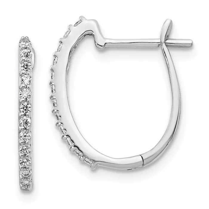 14K White Gold Diamond 13mm Hinged Hoop Earrings Jewelry Earrings