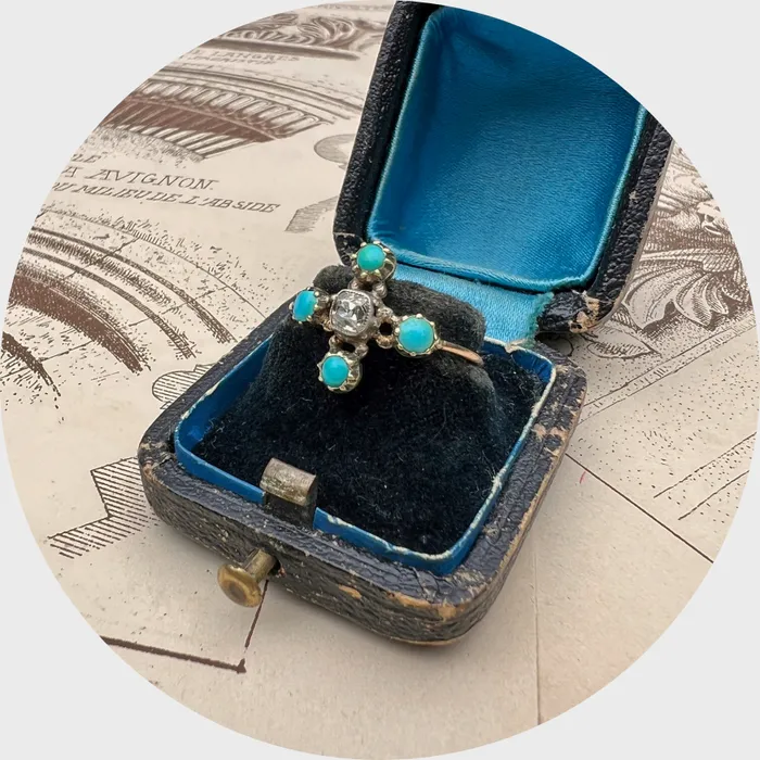 21stfinds Georgian Diamond Turquoise Ring Rings