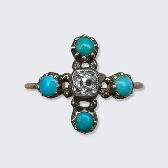 21stfinds Georgian Diamond Turquoise Ring Rings