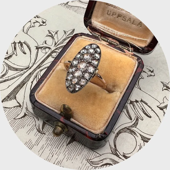 21stfinds Rings Victorian Oval RoseCut Diamond Cluster Ring