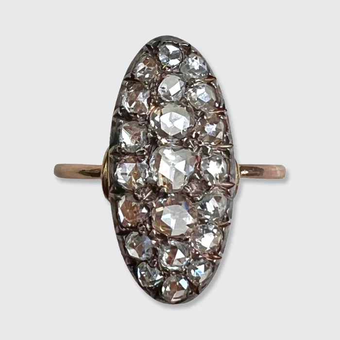 21stfinds Rings Victorian Oval RoseCut Diamond Cluster Ring