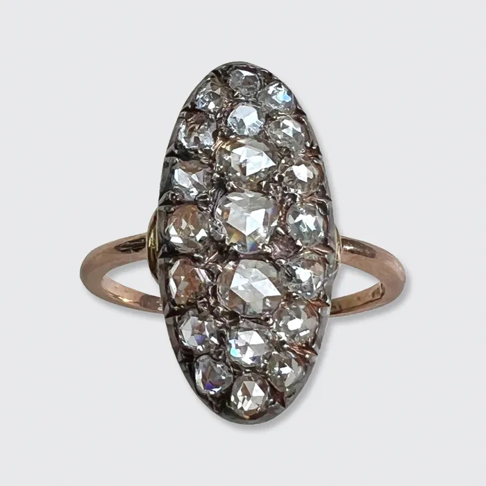 21stfinds Rings Victorian Oval RoseCut Diamond Cluster Ring