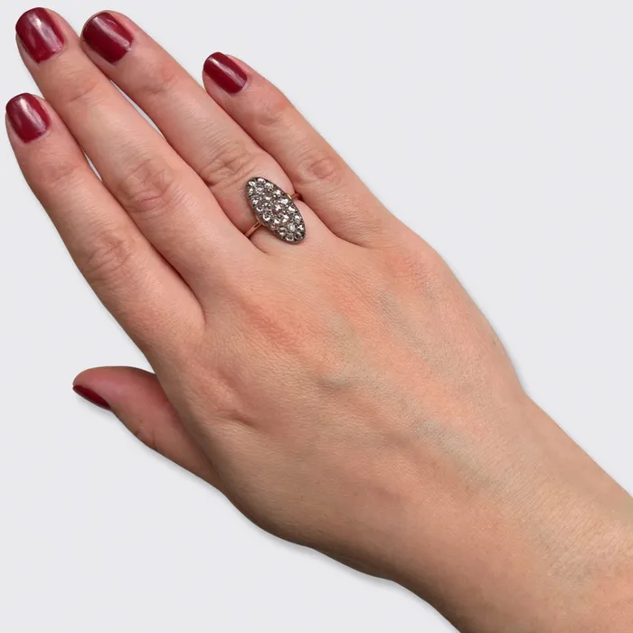 21stfinds Rings Victorian Oval RoseCut Diamond Cluster Ring