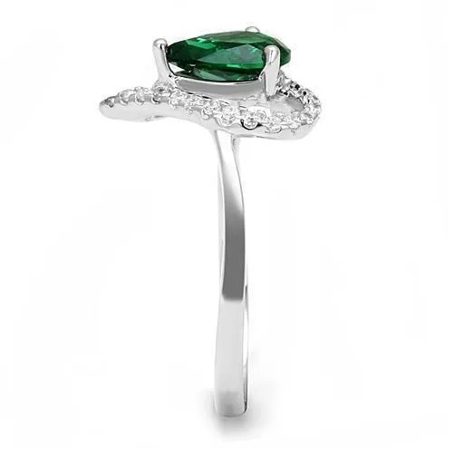 3W1384 Rhodium 925 Sterling Silver Ring with Synthetic Synthetic Glass in Blue Zircon Alamode Rings