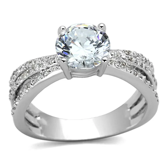 3W478 Rhodium Brass Ring with AAA Grade CZ in Clear Alamode Rings