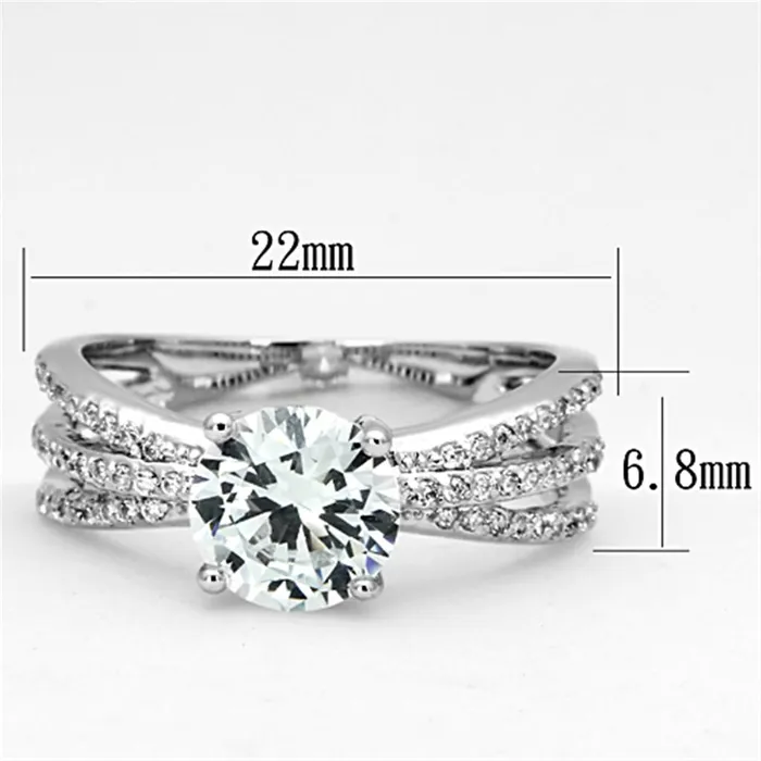 3W478 Rhodium Brass Ring with AAA Grade CZ in Clear Alamode Rings
