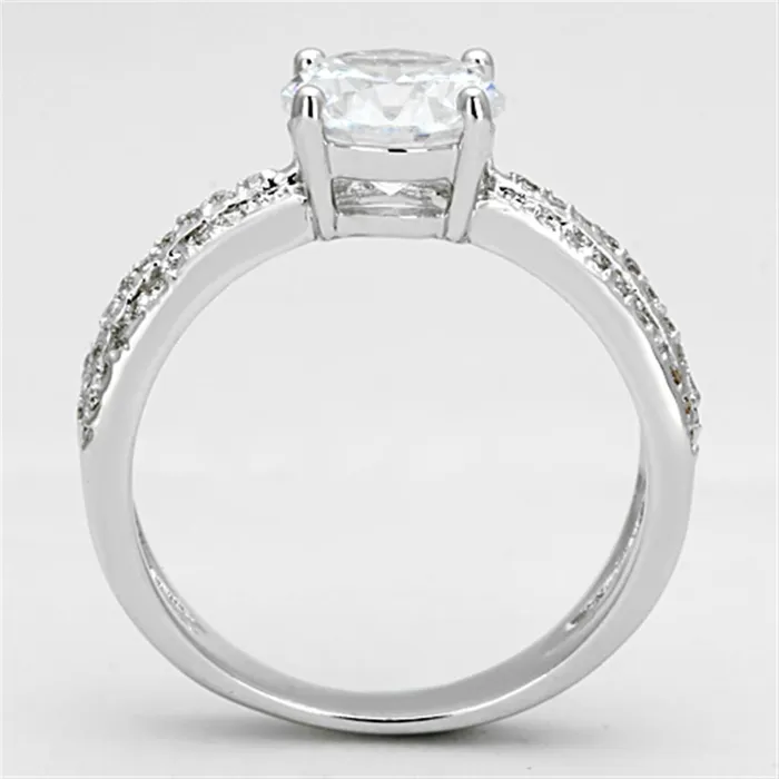 3W478 Rhodium Brass Ring with AAA Grade CZ in Clear Alamode Rings