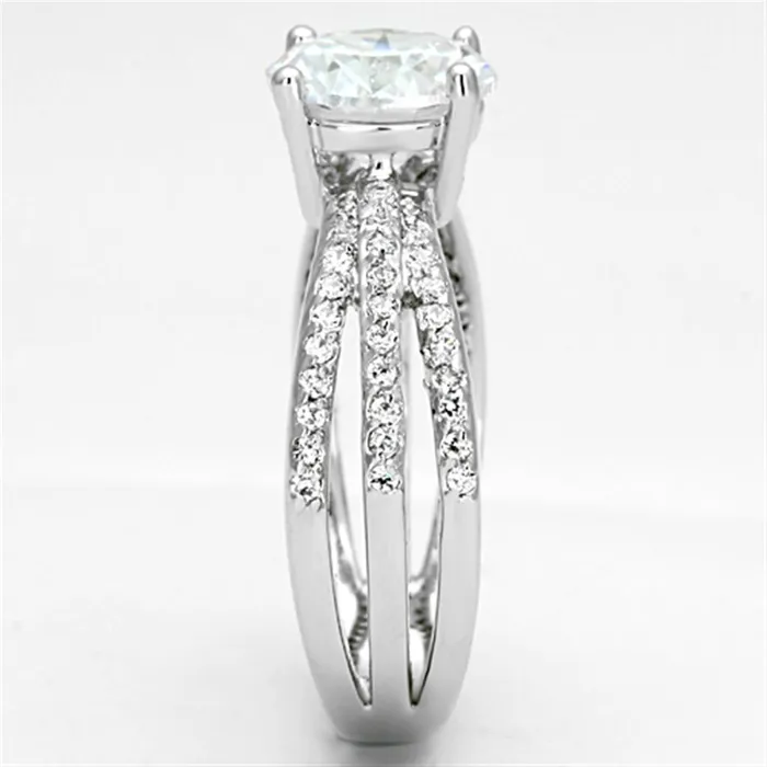 3W478 Rhodium Brass Ring with AAA Grade CZ in Clear Alamode Rings