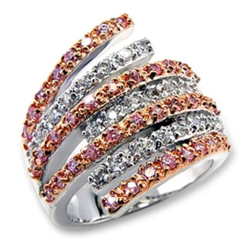 60207 Rose Gold Rhodium Brass Ring with AAA Grade CZ in Rose Alamode Rings
