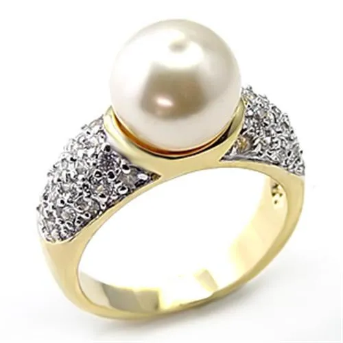 7X203 GoldRhodium 925 Sterling Silver Ring with Synthetic Pearl in White Alamode Rings 7X203 GoldRhodium 925 Sterling Silver Ring with Synthetic Pearl in White Alamode Rings