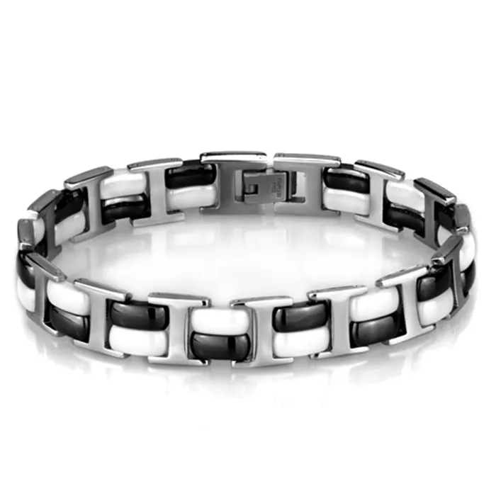 Alamode Bracelets 3W998 High polished no plating Stainless Steel Bracelet with Ceramic in Jet Alamode Bracelets 3W998 High polished no plating Stainless Steel Bracelet with Ceramic in Jet