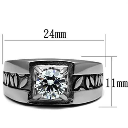 Alamode Rings TK356 High polished no plating Stainless Steel Ring with AAA Grade CZ in Clear