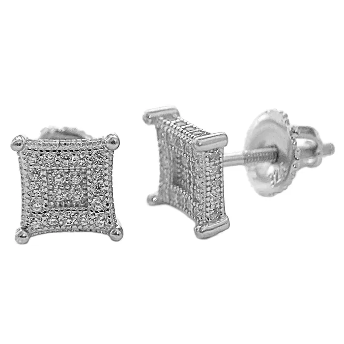 AMERICAN TIME Earrings 925 Sterling Silver Iced CZ Micro Pave Kite Earrings 7MM AMERICAN TIME Earrings 925 Sterling Silver Iced CZ Micro Pave Kite Earrings 7MM